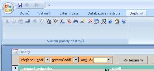 Aplikační panely nástrojů v Access 2007
